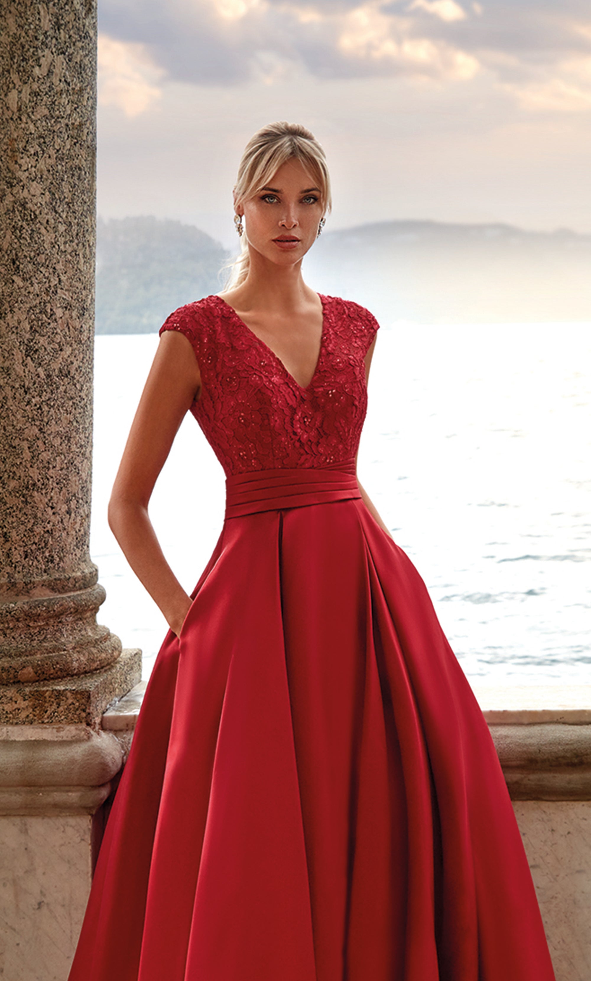 One-Shoulder Red Cut Glass Mirror Cutout Long Formal Dress – Modsele